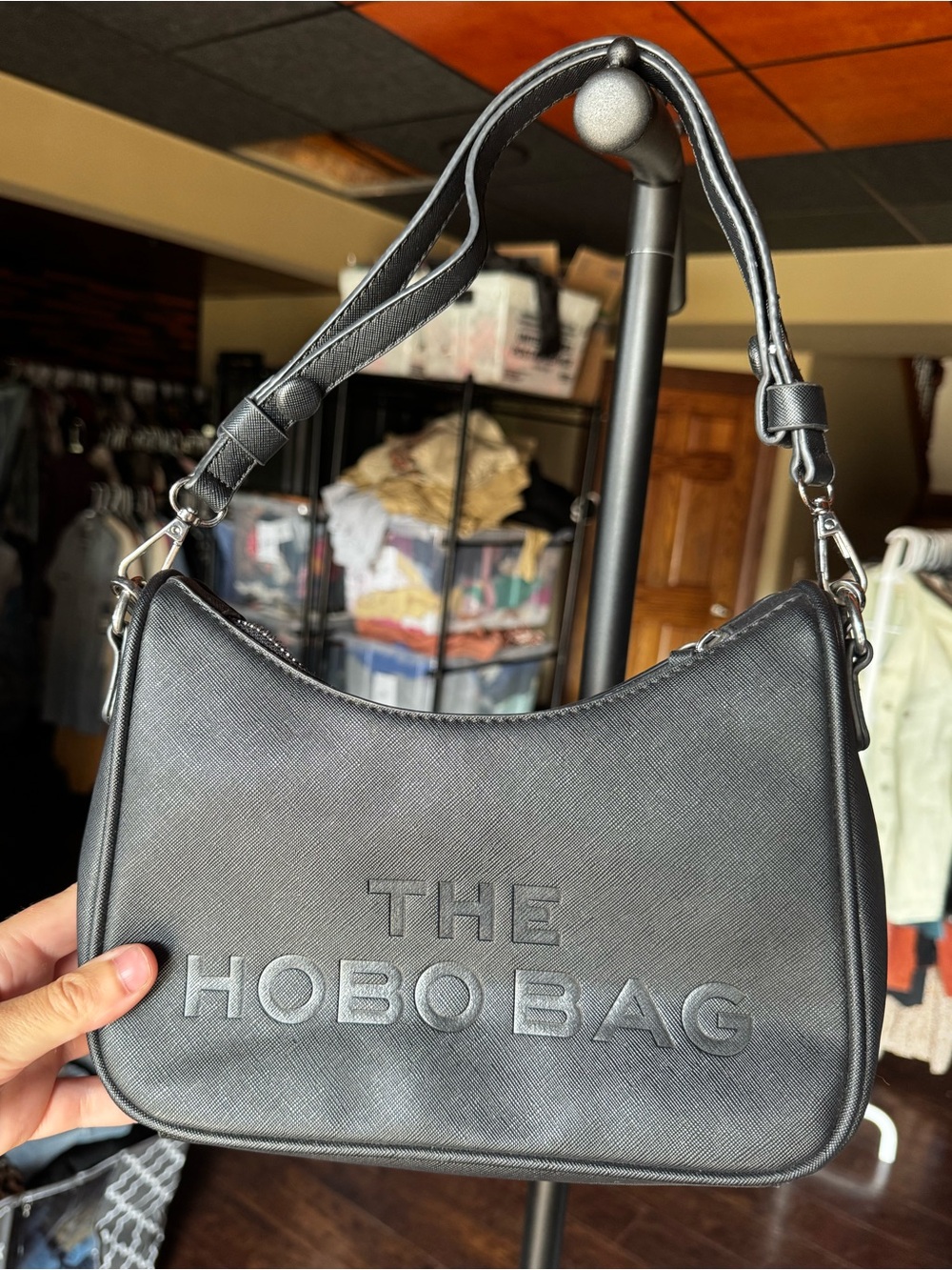 NEW Black Textured Faux Leather Shoulder Bag "THE HOBO BAG"
